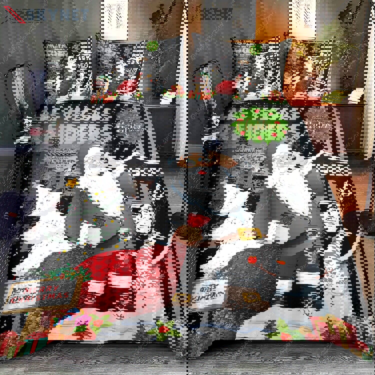 Santa claus nfl las vegas raiders christmas bedding sets Bedding Sets
