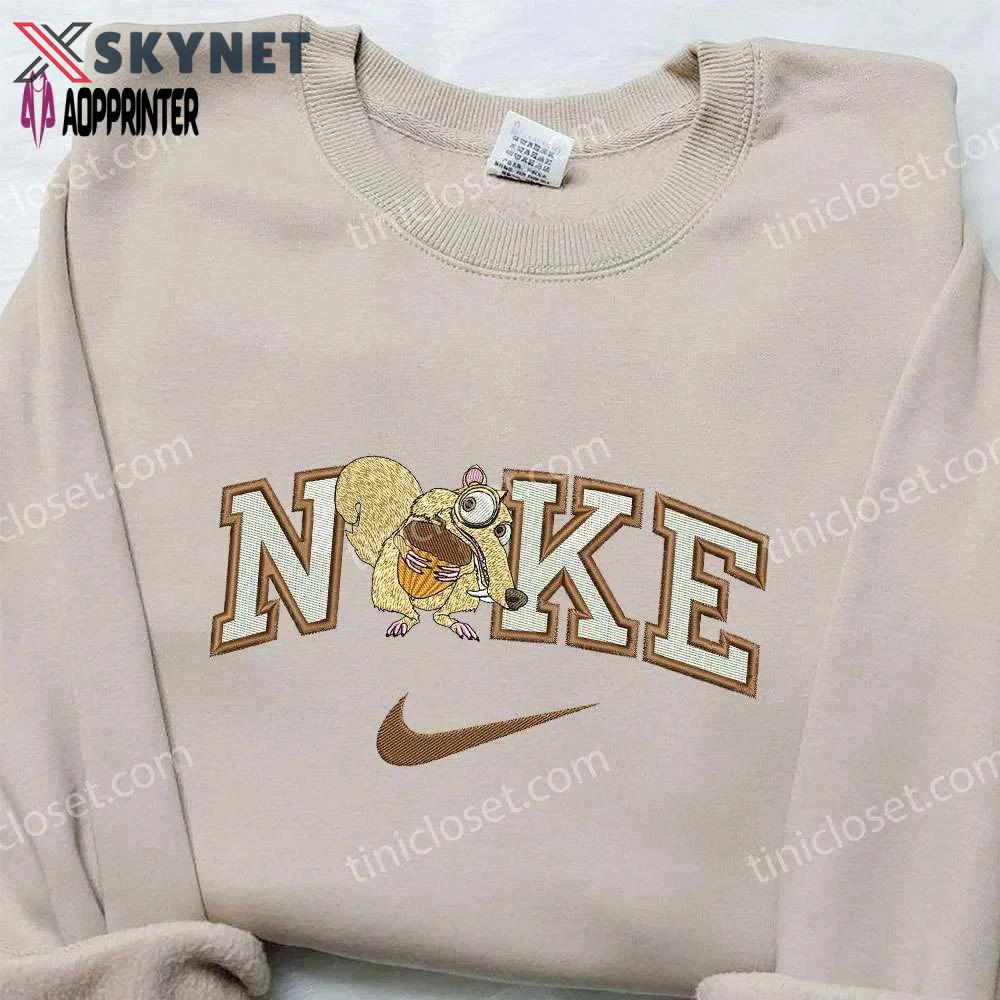 Scrat x nike embroidered sweatshirt: ice age disney inspired shirt Embroidered Shirt