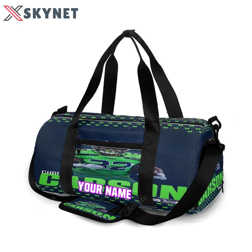 Seattle seahawks chris carson1 personalized name travel bag gym bag 2091 Travel Bag