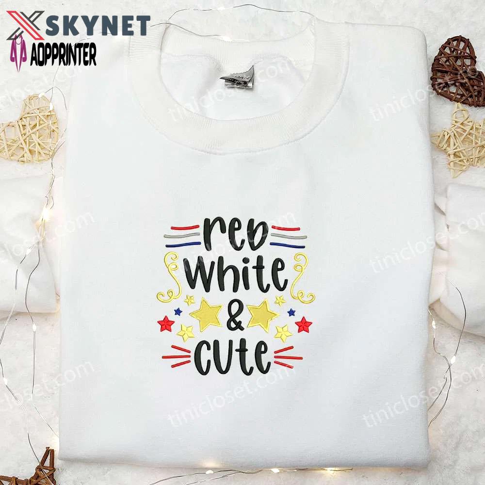 Shop the best 4th of july red white and cute embroidered shirt for national day gifts Embroidered Shirt