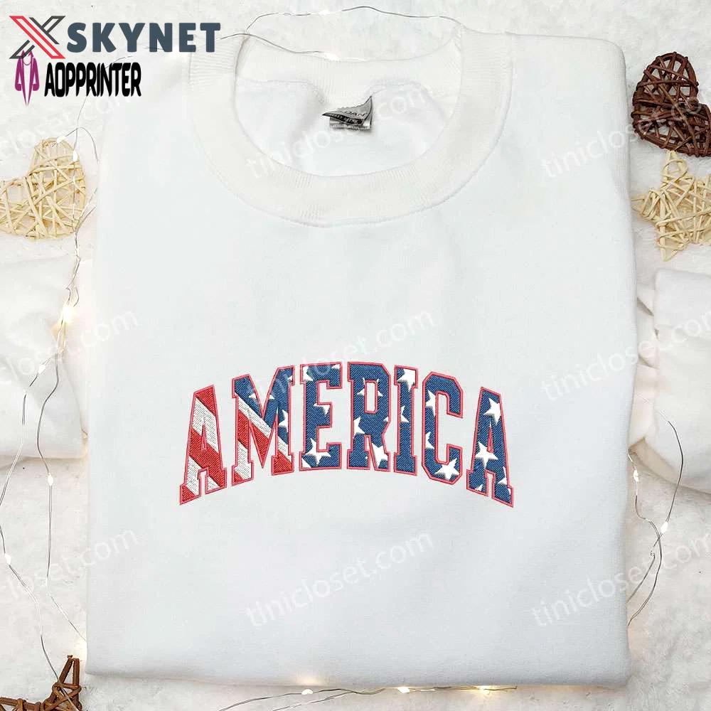 Show your patriotism with america embroidered shirt – perfect national day gift! Embroidered Shirt