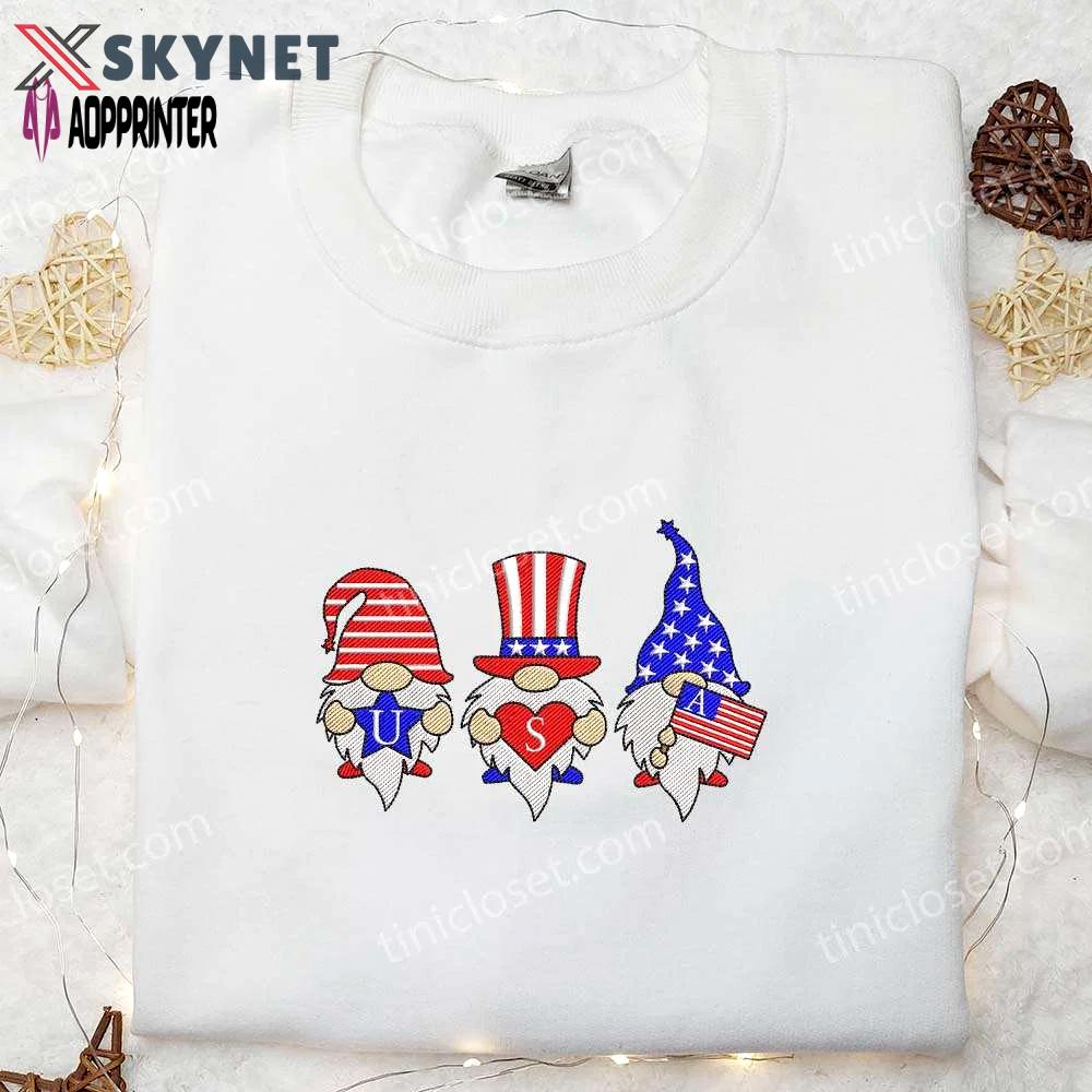 Show your patriotism with american gnomes 4th of july embroidered shirt – best patriotic shirts & national day gifts Embroidered Shirt