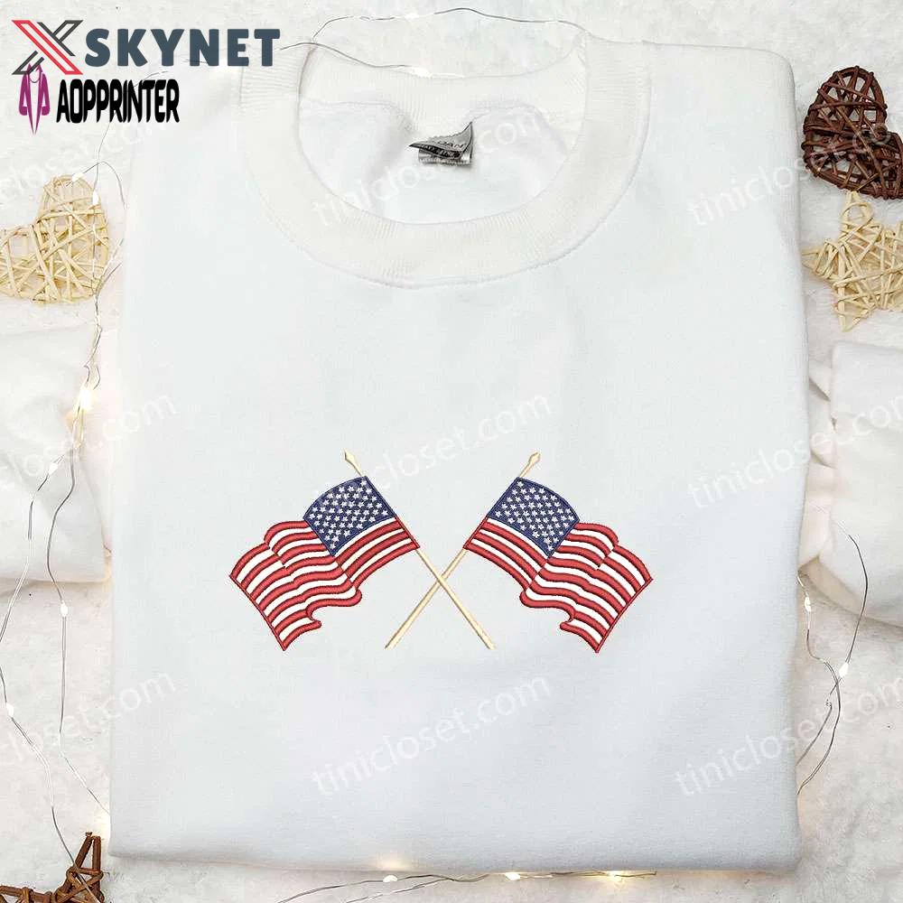 Show your patriotism with our american flag embroidered shirt – perfect national day gift! Embroidered Shirt