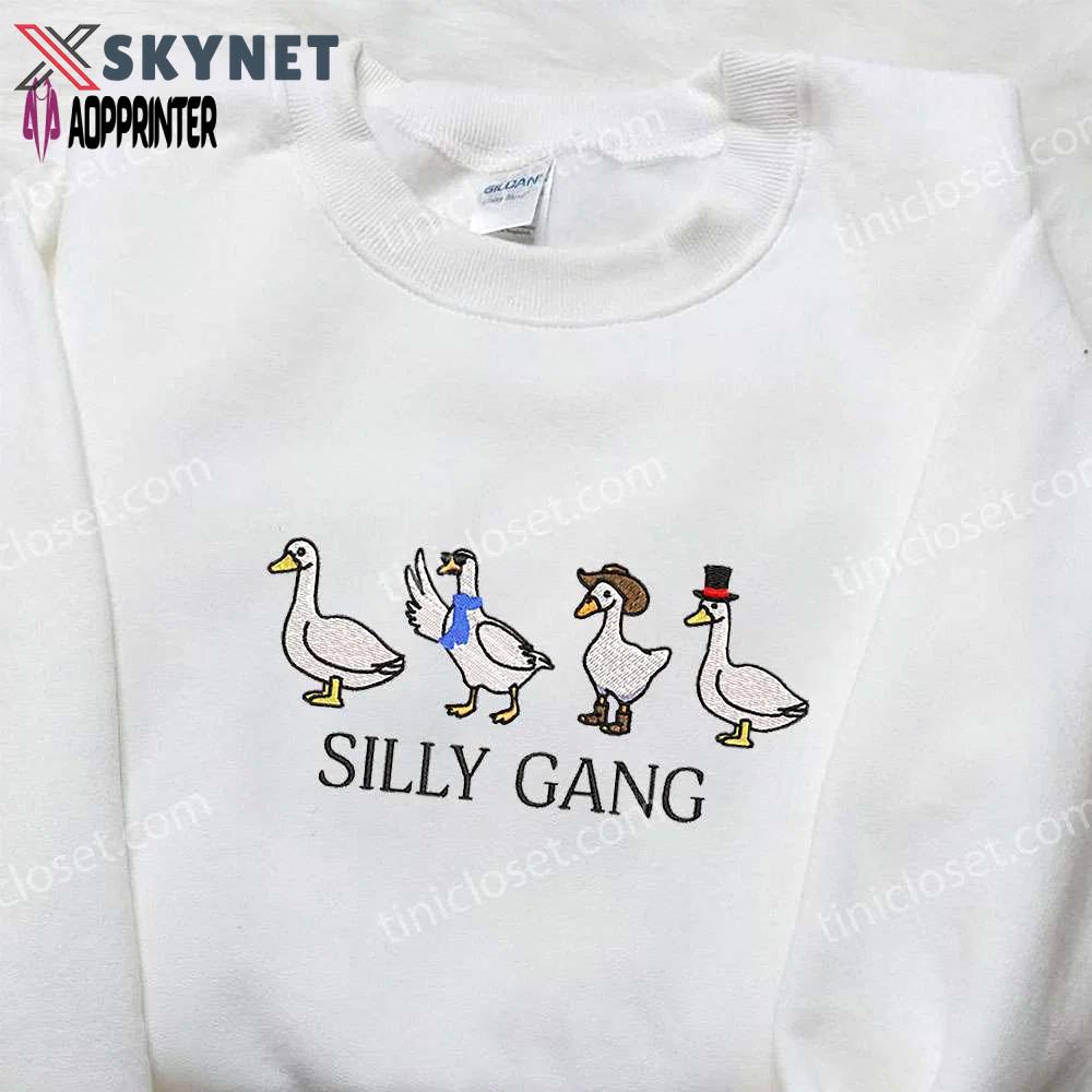 Silly gang goose embroidered shirt: animal & funny tee for a playful look! Embroidered Shirt