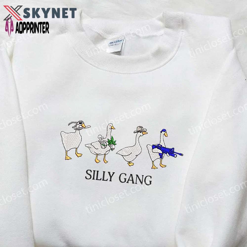 Silly gang goose embroidered shirt – funny animal design for a playful look Embroidered Shirt