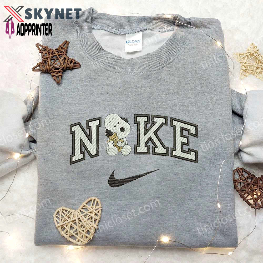 Snoopy & bear x nike: embroidered sweatshirt & shirt – peanuts cartoon & nike inspired designs Embroidered Shirt