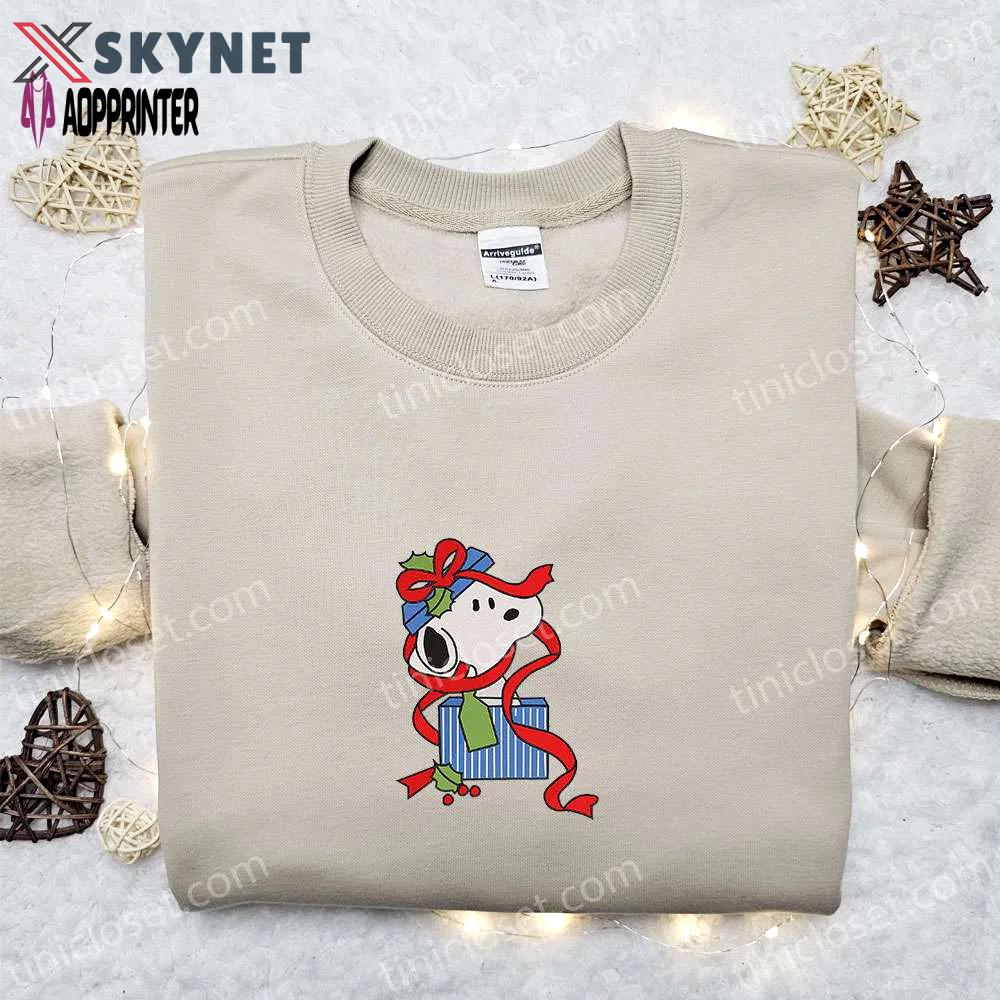 Snoopy christmas gift box shirt & peanuts cartoon hoodie: best family christmas gifts Embroidered Shirt