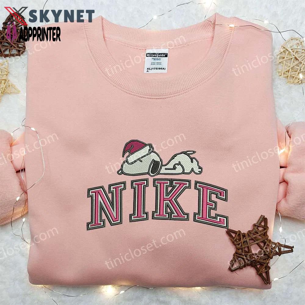 Snoopy christmas x nike embroidered sweatshirt: peanuts cartoon & nike inspired shirt Embroidered Shirt