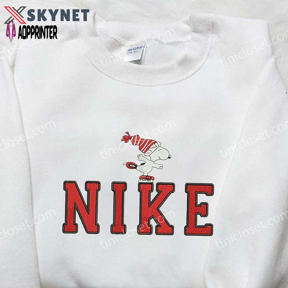 Snoopy ski x nike embroidered sweatshirt: best christmas gift nike inspired shirt Embroidered Shirt