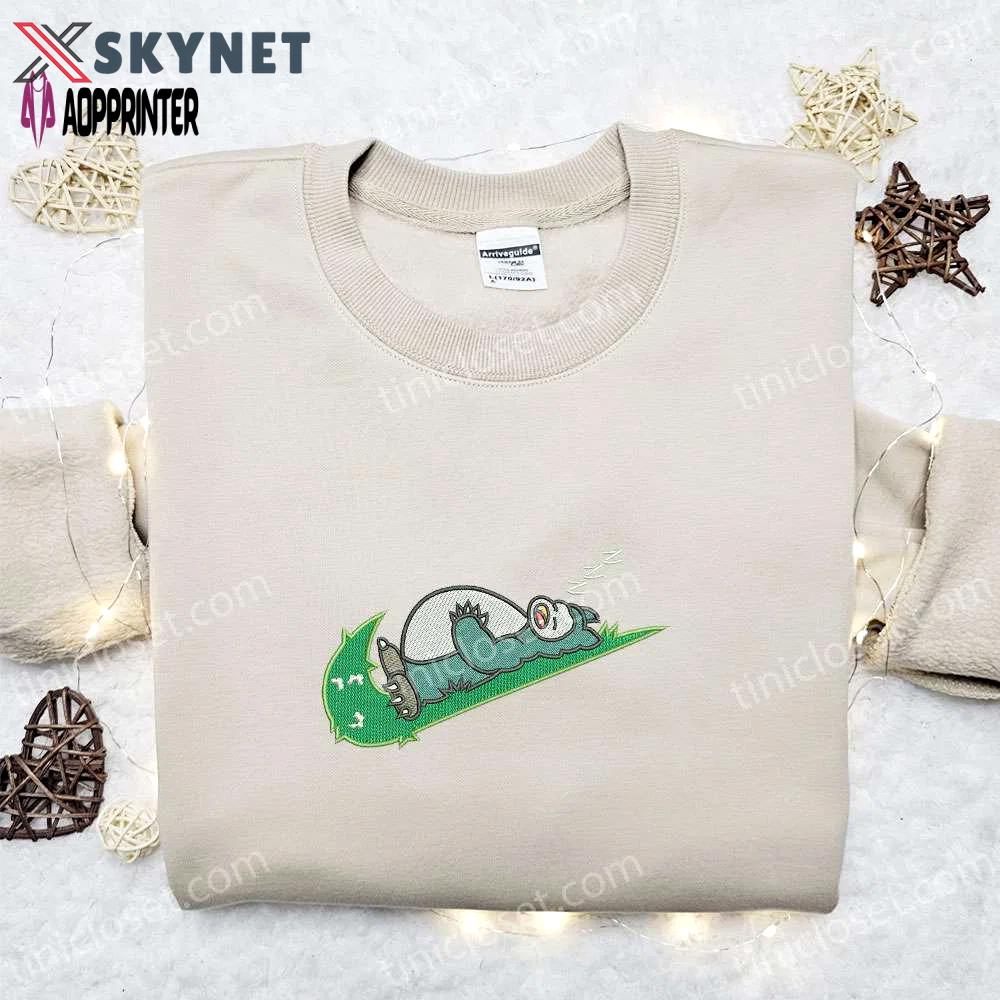Snorlak sleeping x swoosh embroidered sweatshirt: best pokemon anime shirt perfect gift for all occasions Embroidered Shirt