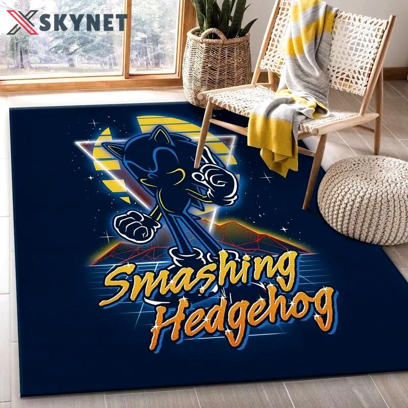 Sonic retro smashing the hedgehog area rug living room and bed room rug rug regtangle carpet floor decor home decor Rectangle Rug