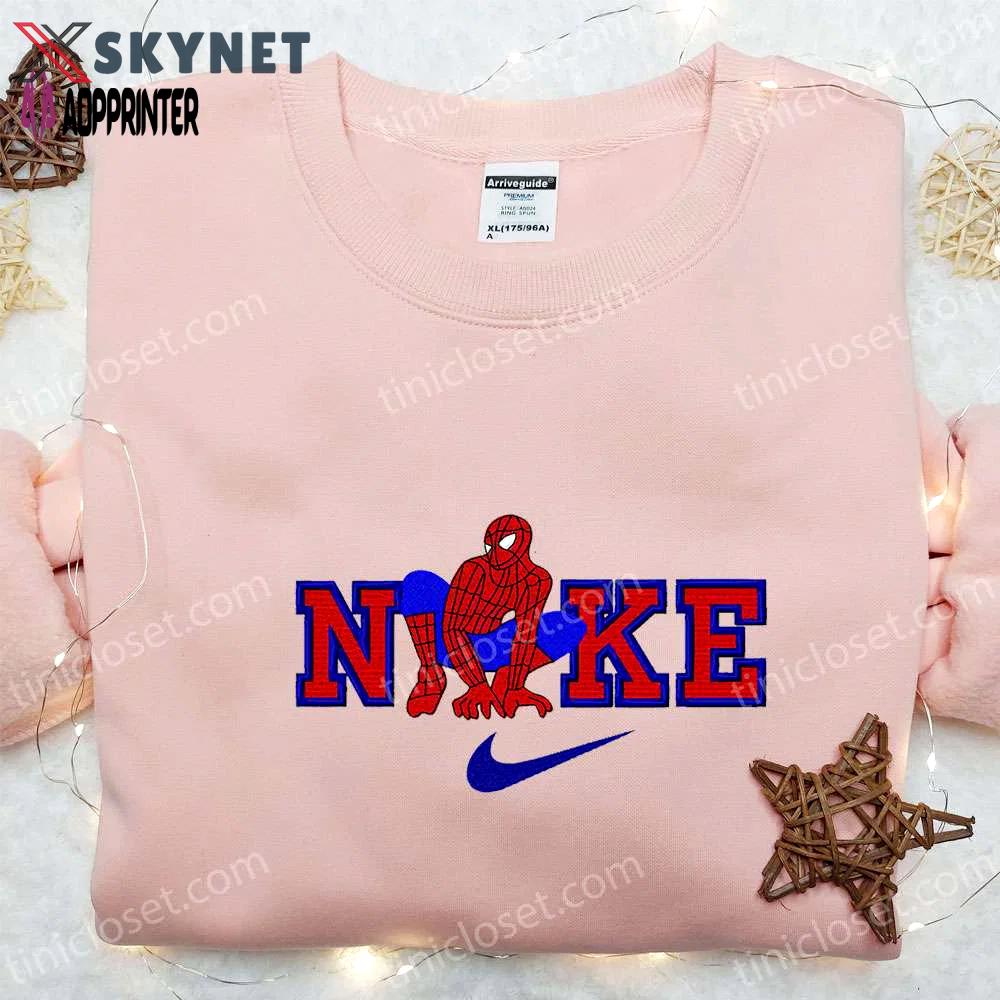 Spider-man x nike movie embroidered hoodie & marvel cinematic universe shirt: nike inspired embroidery Embroidered Shirt