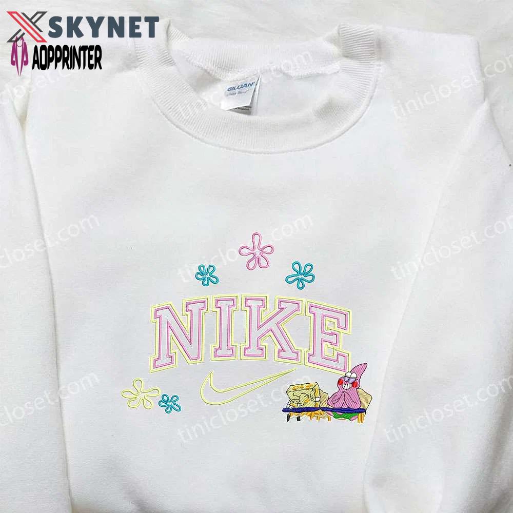 Spongebob & patrick x nike embroidered sweatshirt: cartoon shirt nike inspired design Embroidered Shirt