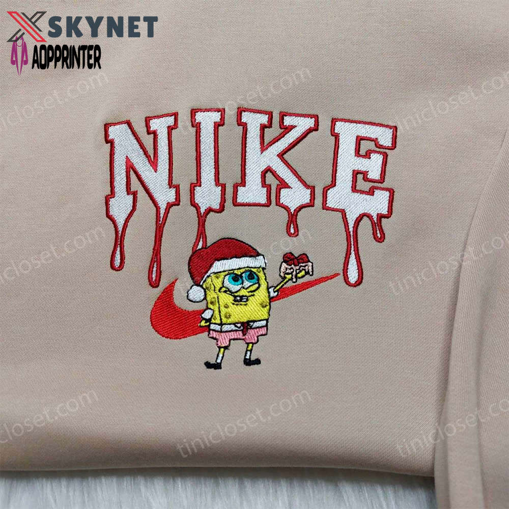 Spongebob santa hat nike christmas sweatshirt: custom embroidered hoodie family gift ideas Embroidered Shirt