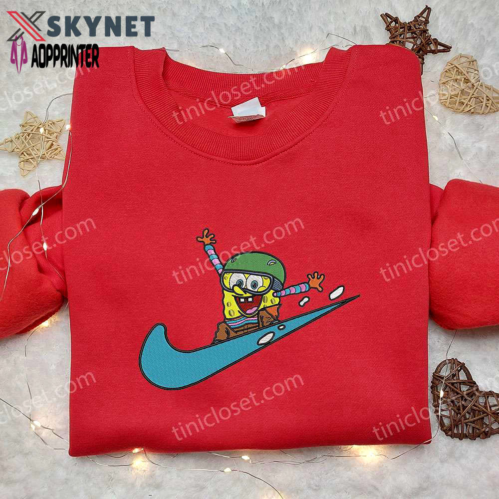 Spongebob squarepants ski x nike swoosh hoodie & embroidered shirt: fun & stylish collaboration! Embroidered Shirt