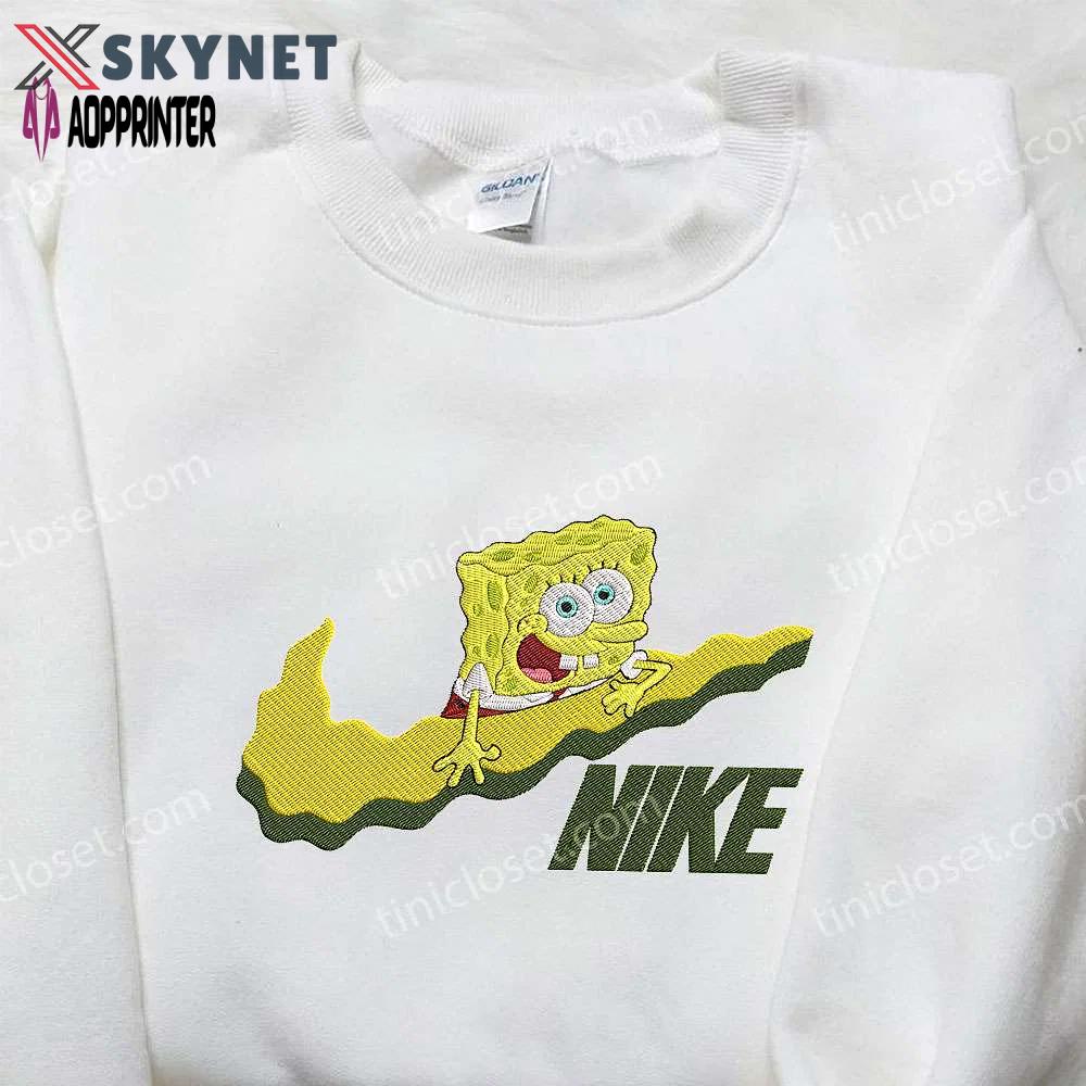 Spongebob x nike embroidered sweatshirt: cartoon shirt nike inspired design Embroidered Shirt