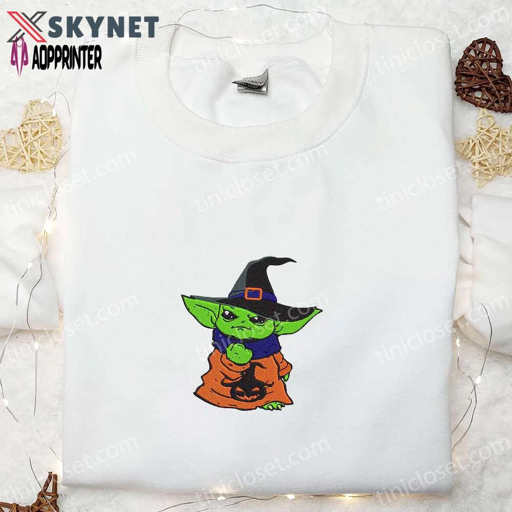 Spooktacular baby yoda witch sweatshirt: halloween embroidered hoodie & gifts Embroidered Shirt