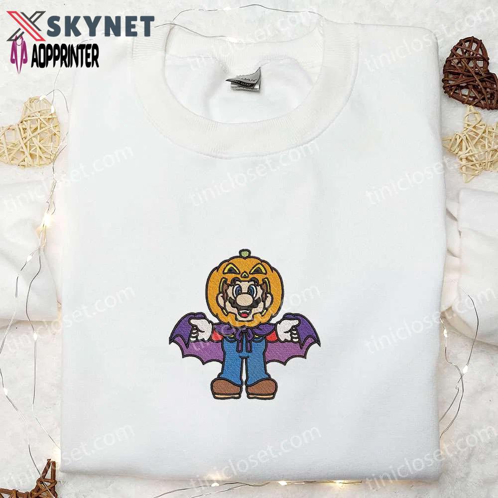 Spooktacular halloween mario pumpkin shirt hoodie & sweatshirt – funny cute & embroidered! Embroidered Shirt