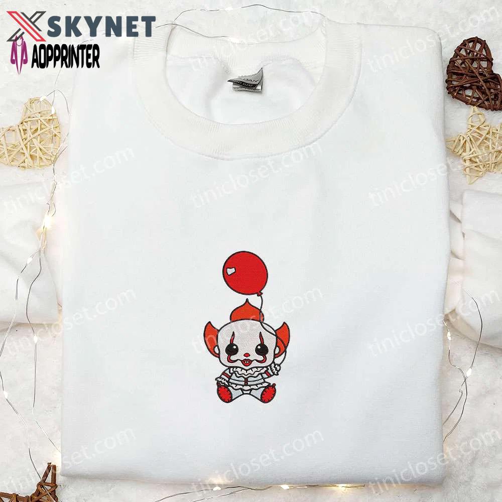 Spooky baby clown it balloon embroidered sweatshirt & hoodie – best halloween gift ideas Embroidered Shirt