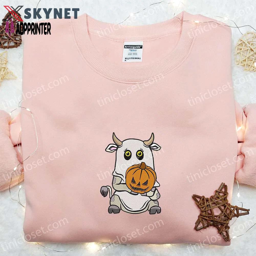 Spooky boo ghost cow embroidered sweatshirt – perfect halloween gift idea Embroidered Shirt
