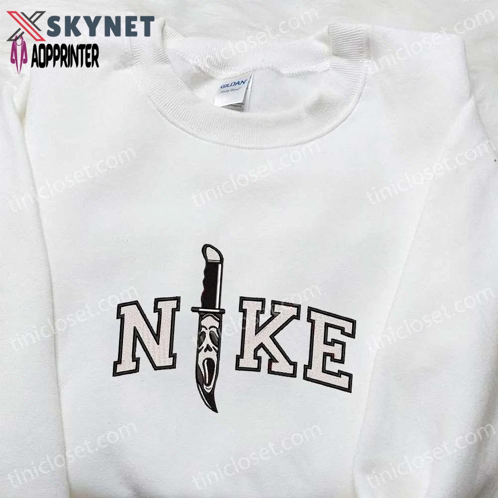 Spooky ghostface knife x nike movie embroidered shirt – perfect for halloween Embroidered Shirt