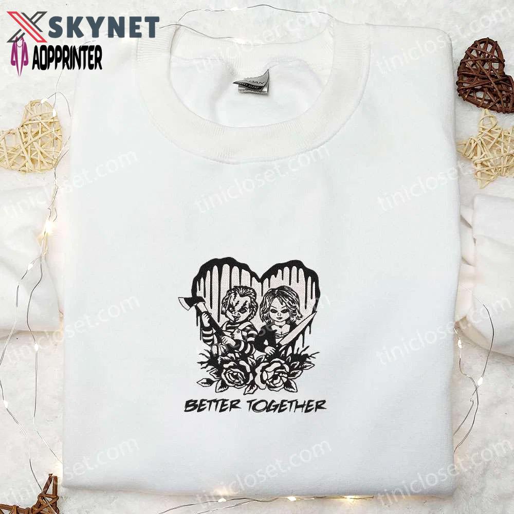 Spooky halloween embroidered shirt: better together chucky and tiffany – perfect family gift Embroidered Shirt