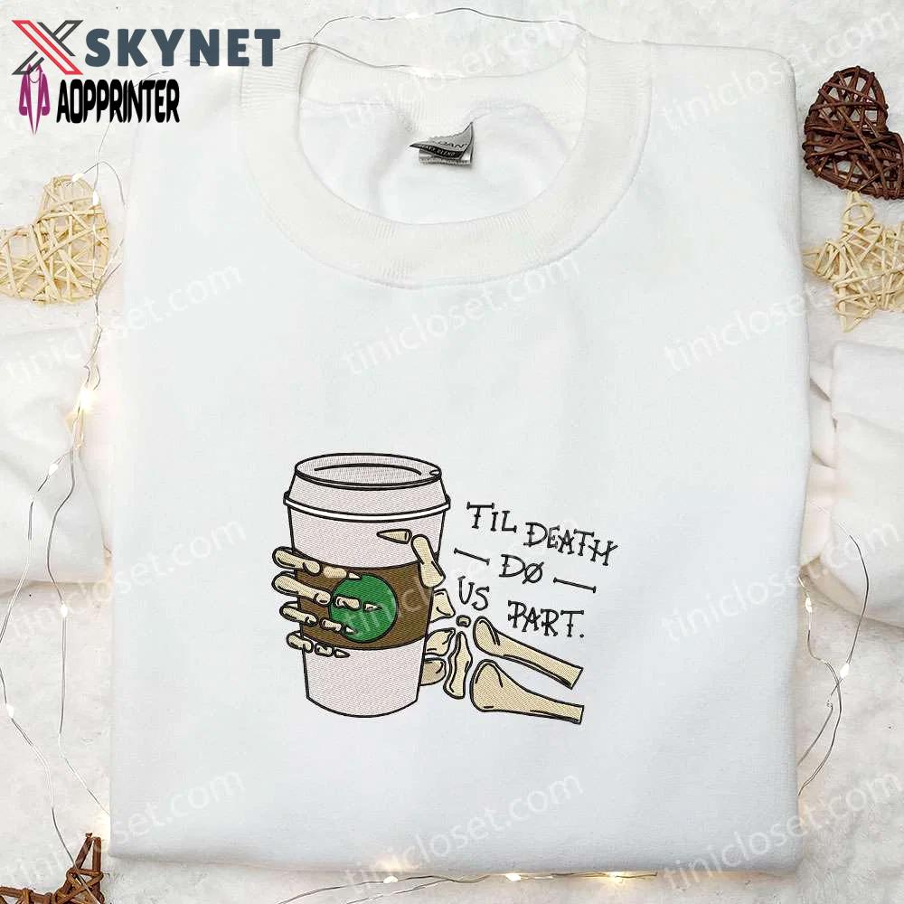 Spooky & hilarious skeleton hand coffee sweatshirt – perfect halloween gift for family Embroidered Shirt