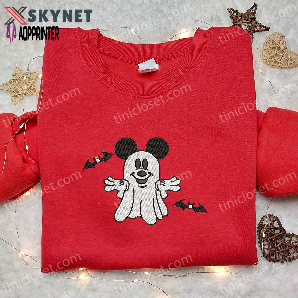 Spooky mickey mouse shirt & disney characters hoodie: retro trendy cute bats embroidery – perfect halloween gift ideas Embroidered Shirt