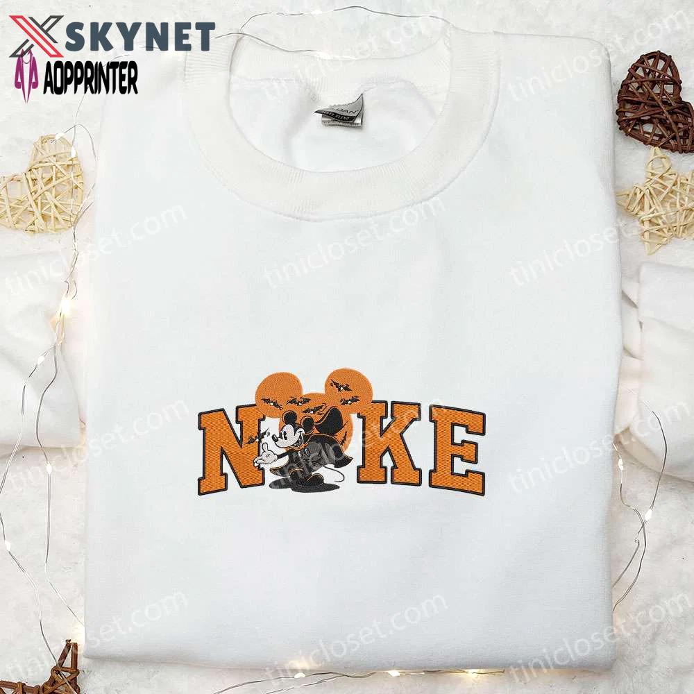 Spooky nike x disney halloween embroidered shirt – custom gift for family Embroidered Shirt