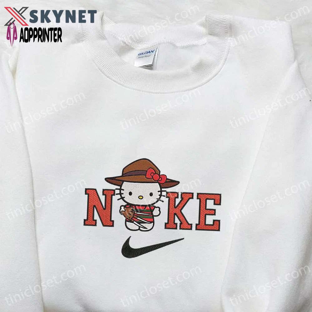 Spooky nike x hello kitty freddy krueger embroidered sweatshirt t-shirt & hoodie – perfect for halloween! Embroidered Shirt