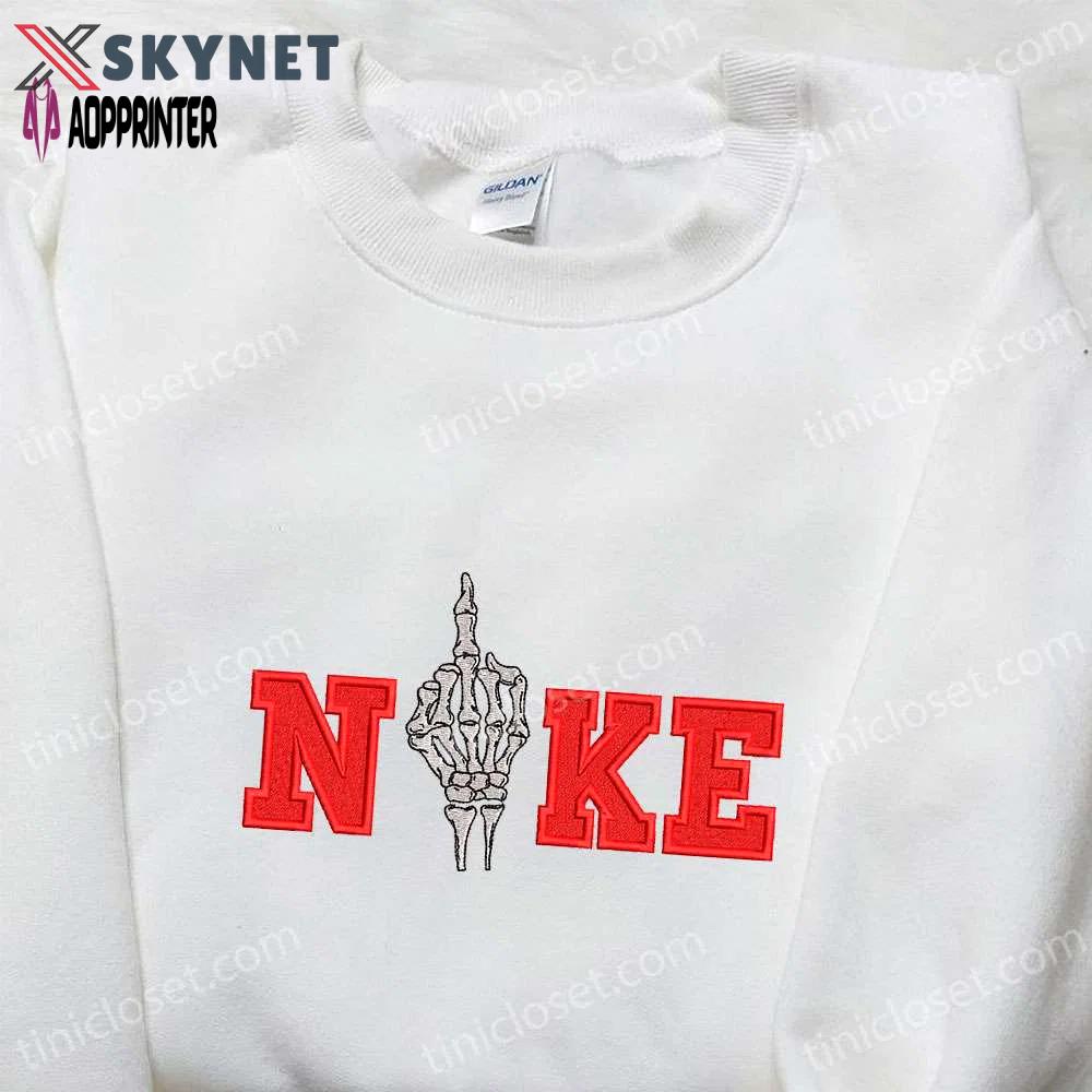 Spooky skeleton hand x nike embroidered sweatshirt – halloween inspired shirt Embroidered Shirt