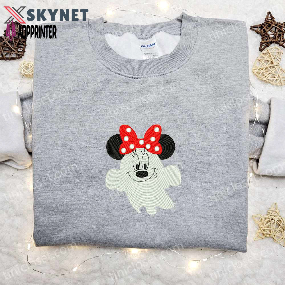 Spooky smiling boo minnie embroidered shirt: perfect disney halloween gift! Embroidered Shirt
