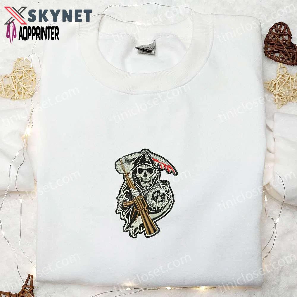 Spooky style: angel of death embroidered shirt & halloween hoodie – best halloween gifts Embroidered Shirt