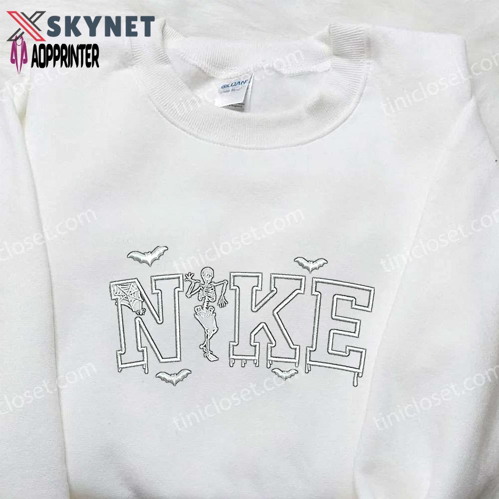 Spooky style: nike x skeleton embroidered shirt halloween & custom designs Embroidered Shirt