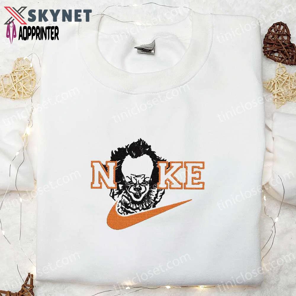 Spooky style: pennywise x nike embroidered hoodie & shirt – best halloween gift ideas Embroidered Shirt