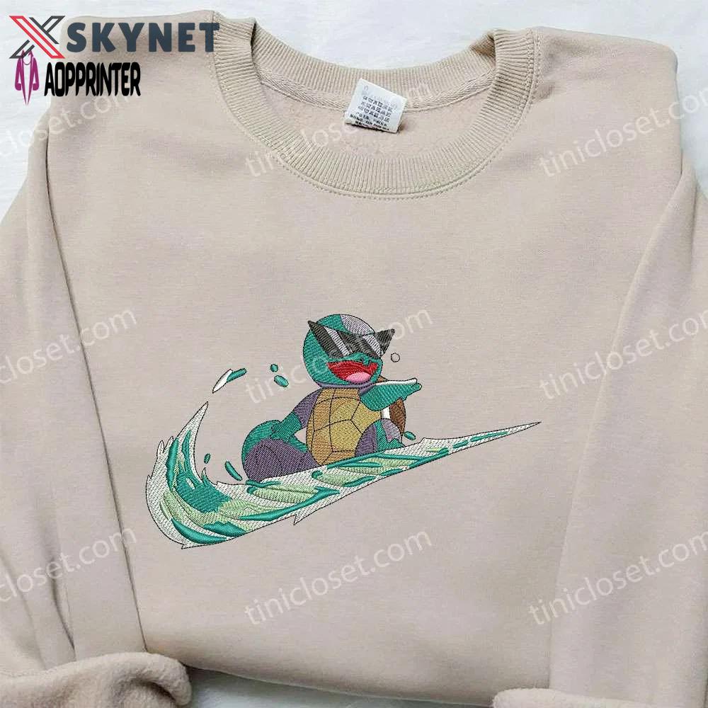 Squirtle x nike swoosh embroidered sweatshirt – pokemon & nike inspired shirt Embroidered Shirt