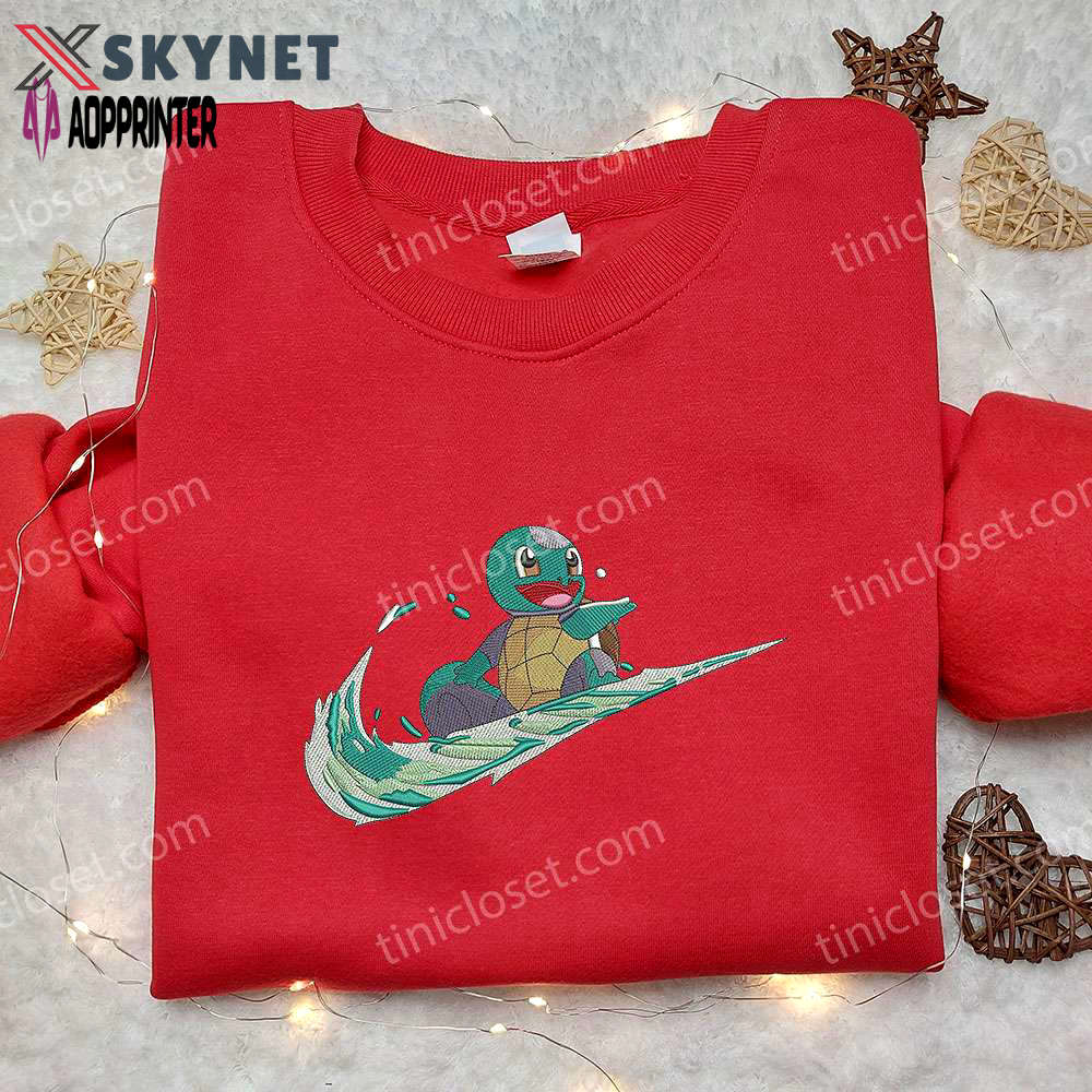 Squirtle x nike swoosh hoodie & pokemon nike inspired embroidered shirts Embroidered Shirt
