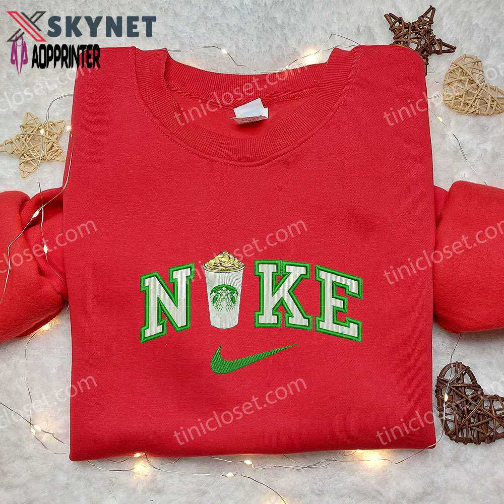 Starbucks cup x nike embroidered sweatshirt: favorite drink inspired shirt Embroidered Shirt
