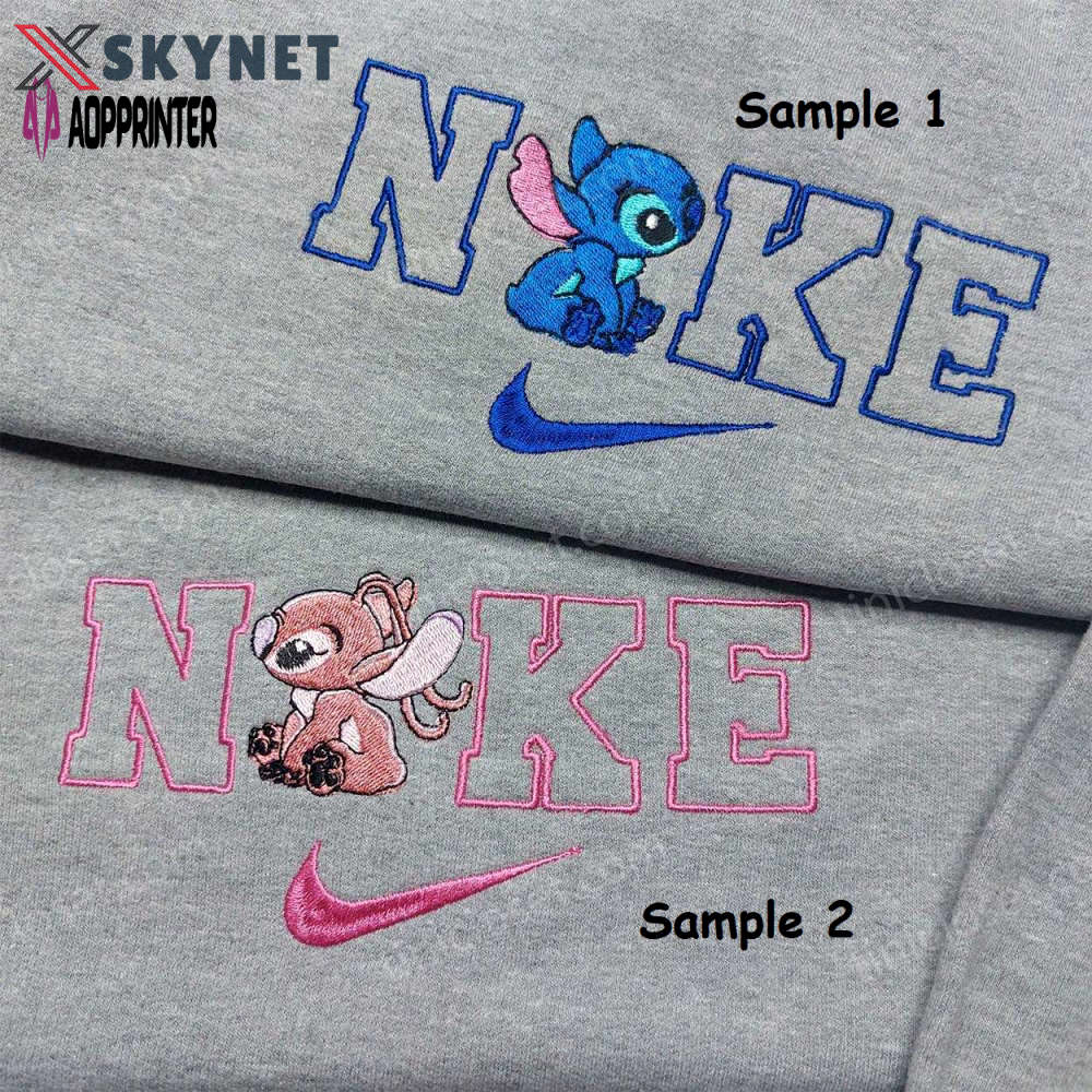 Stitch & angel nike embroidered shirt: customizable matching couple shirt Embroidered Shirt