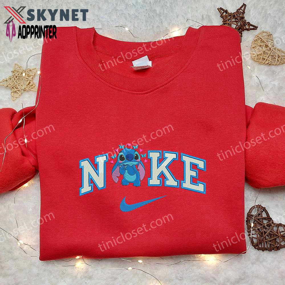 Stitch butterfly x nike embroidered sweatshirt: best valentine’s day gift nike inspired shirt Embroidered Shirt