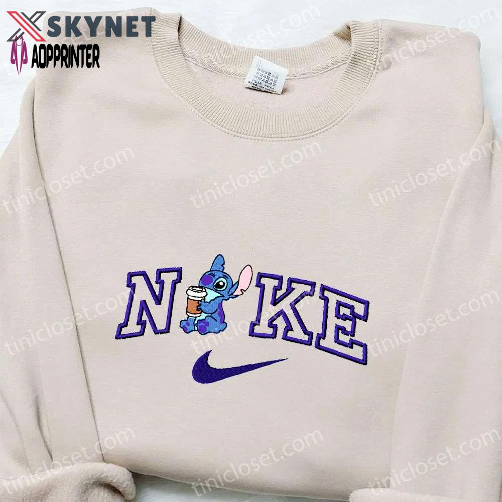 Stitch coffee x nike cartoon hoodie lilo and stitch embroidered shirt nike inspired tee Embroidered Shirt
