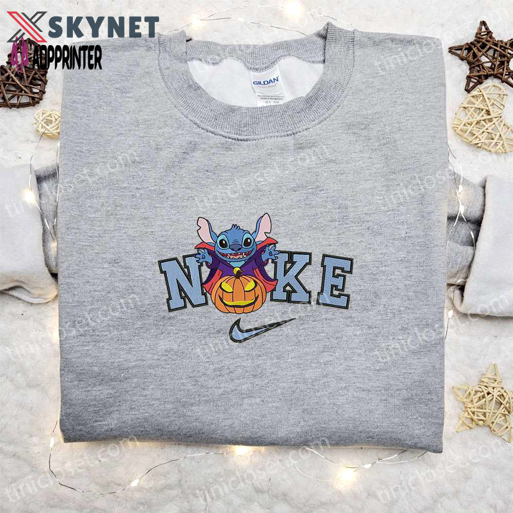Stitch dracula x nike embroidered sweatshirt disney characters shirt best halloween gift ideas Embroidered Shirt