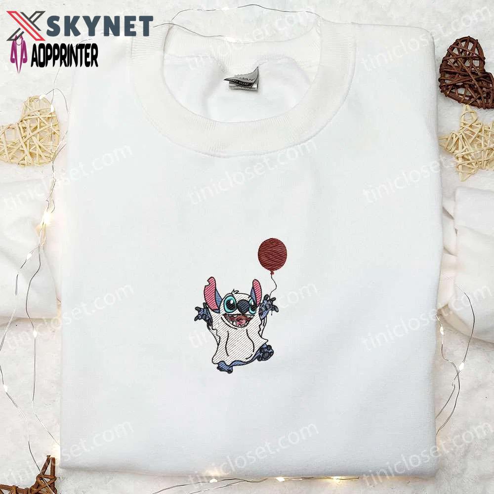 Stitch ghost balloon hoodie & lilo and stitch halloween t-shirt – best halloween gift ideas Embroidered Shirt