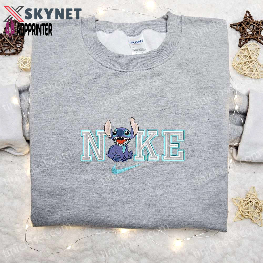 Stitch laugh x nike cartoon embroidered shirt – lilo and stitch inspired nike-inspired design Embroidered Shirt