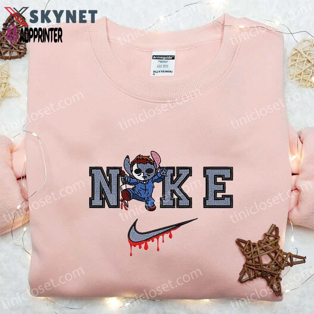 Stitch michael myers x nike embroidered hoodie & shirt: best halloween gift ideas Embroidered Shirt