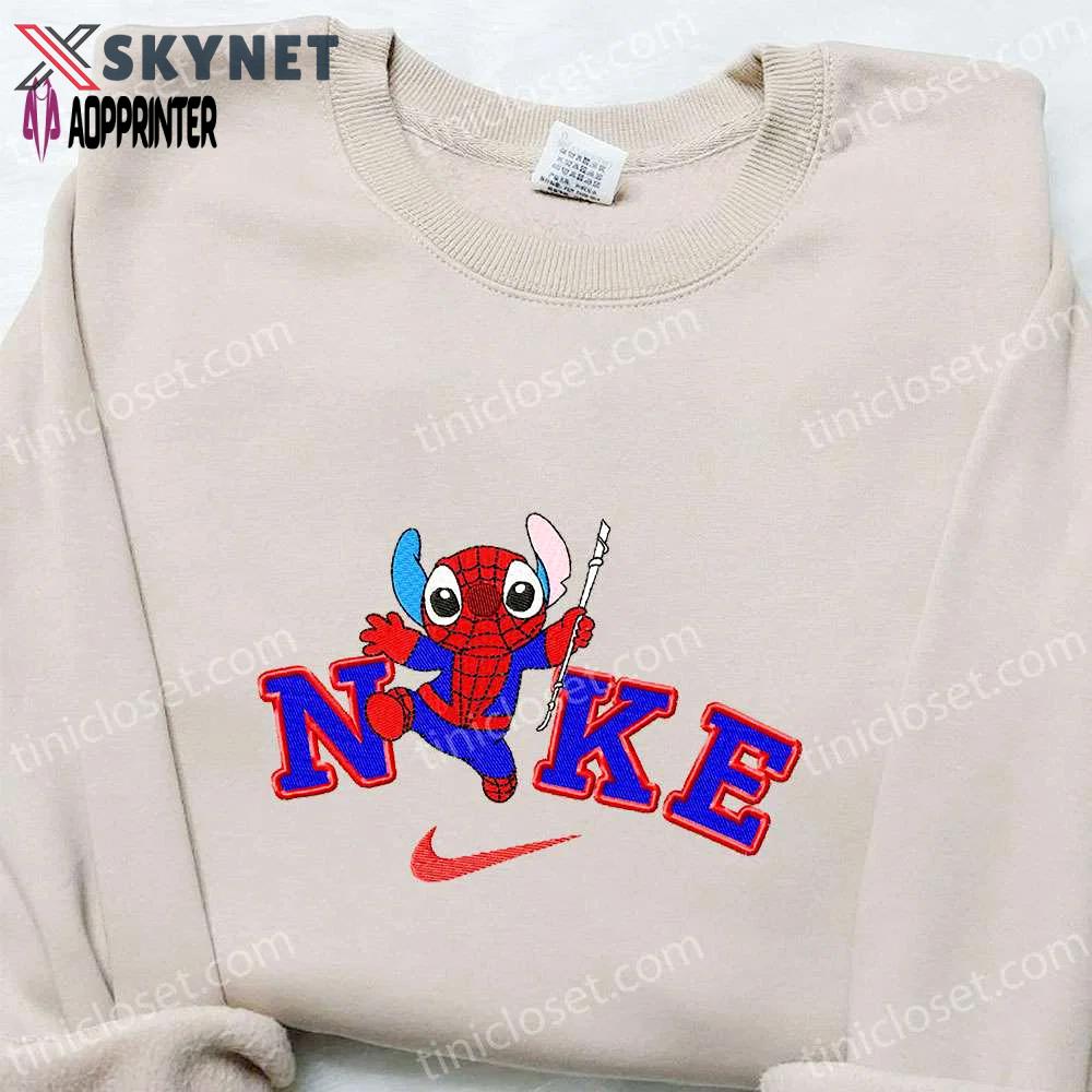 Stitch spider-man x nike cartoon embroidered shirt – lilo and stitch family gift Embroidered Shirt