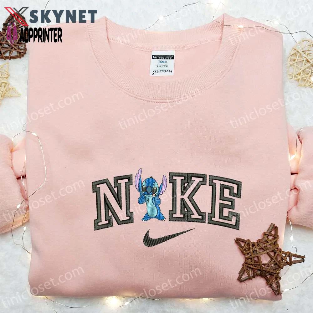 Stitch x nike cartoon embroidered sweatshirt: best nike inspired hoodie perfect family gift Embroidered Shirt