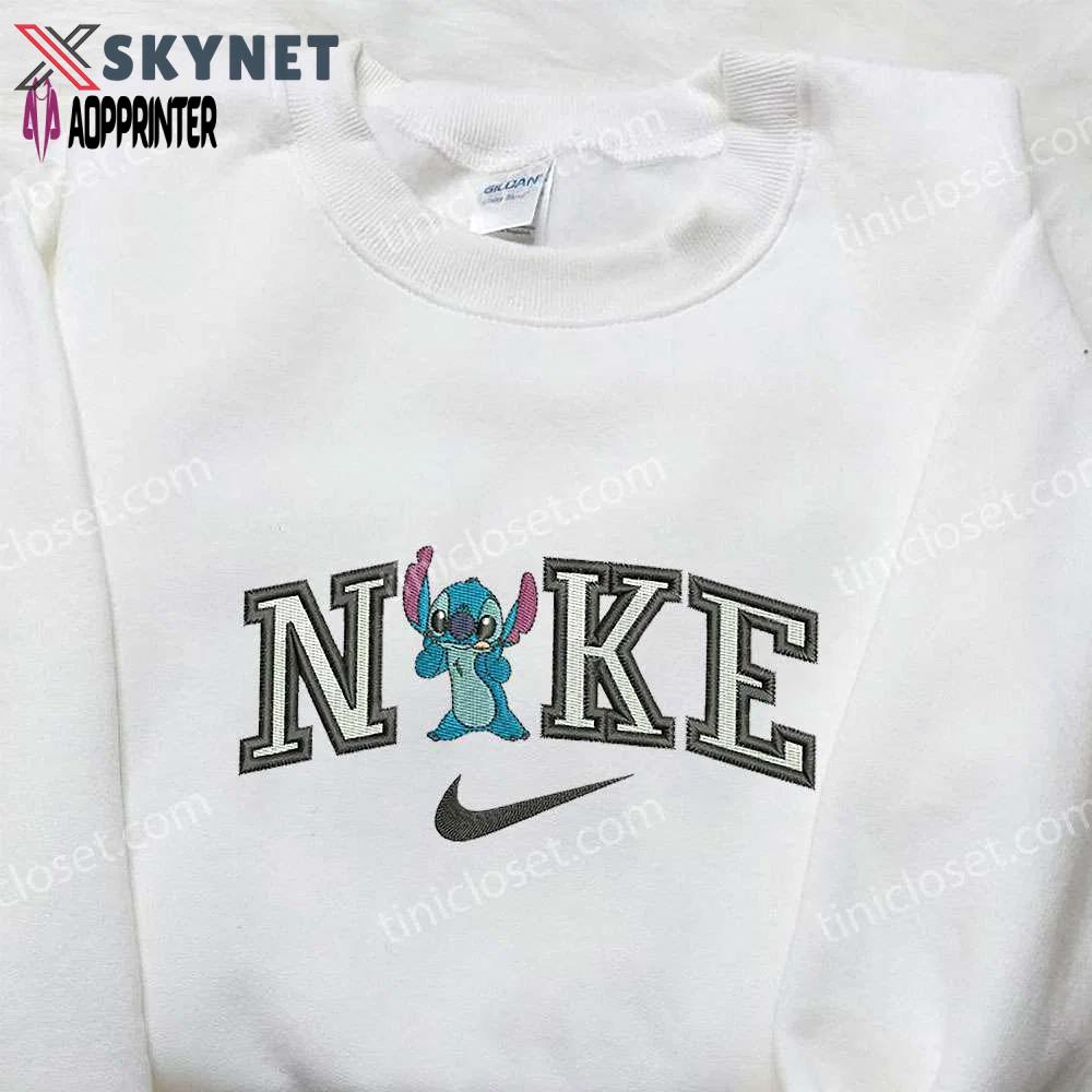 Stitch x nike embroidered sweatshirt: lilo and stitch cartoon shirt nike inspired design Embroidered Shirt