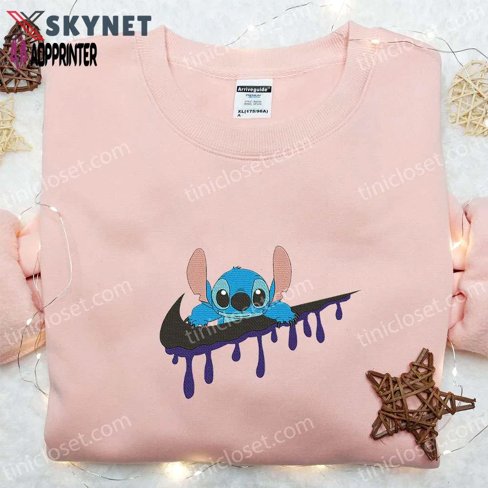 Stitch x swoosh cartoon embroidered sweatshirt – nike inspired hoodie best family gift ideas Embroidered Shirt