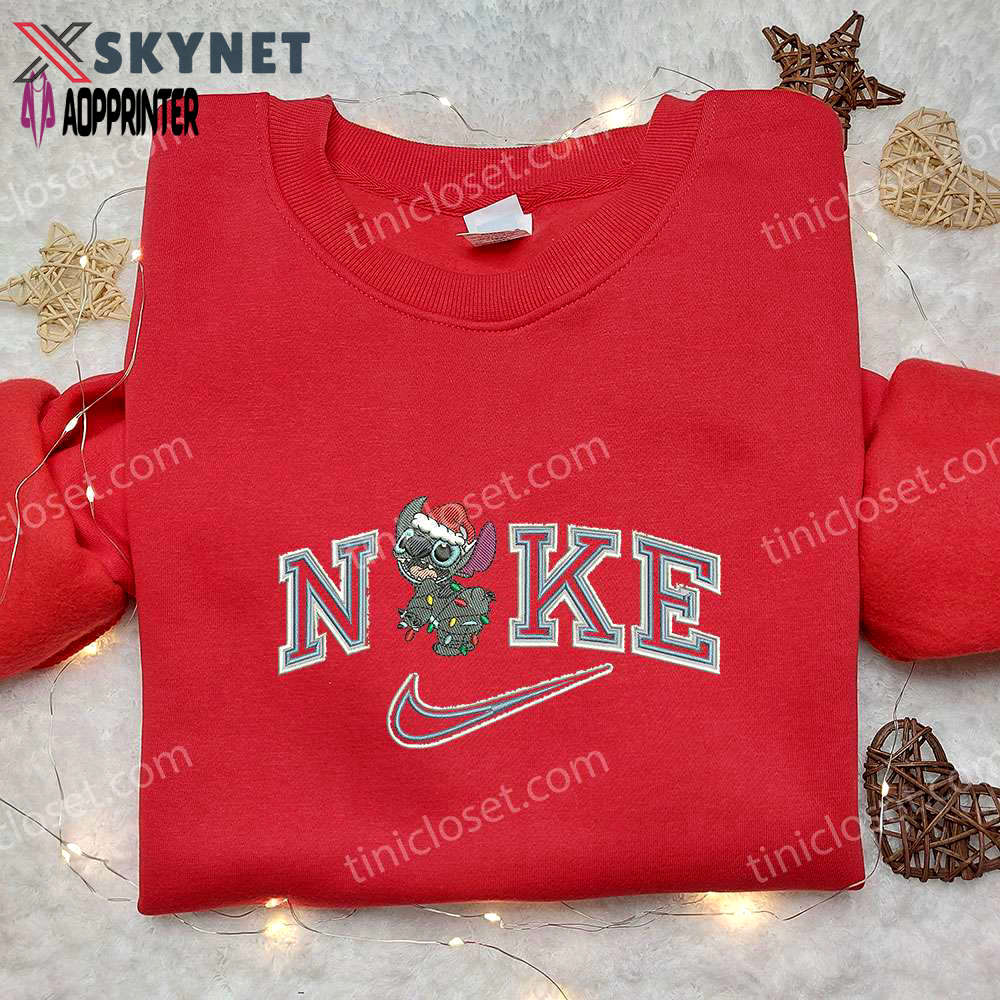 Stitch xmas x nike embroidered sweatshirt – best christmas gift idea with nike inspired embroidery Embroidered Shirt